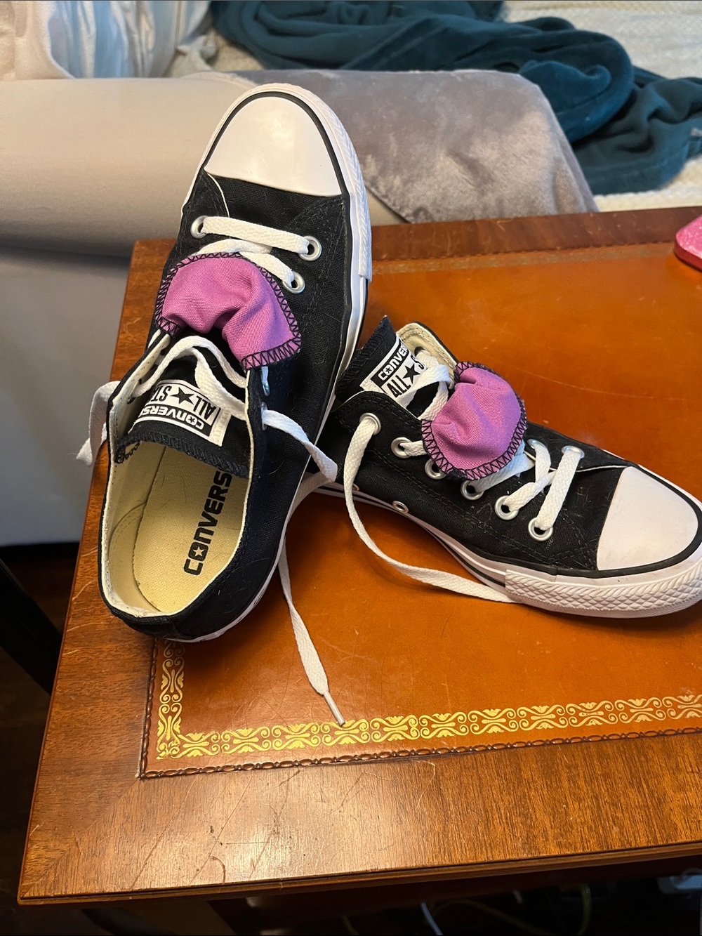 Converse Black Canvas Sneakers with Pink/Purplish Tongue Accents